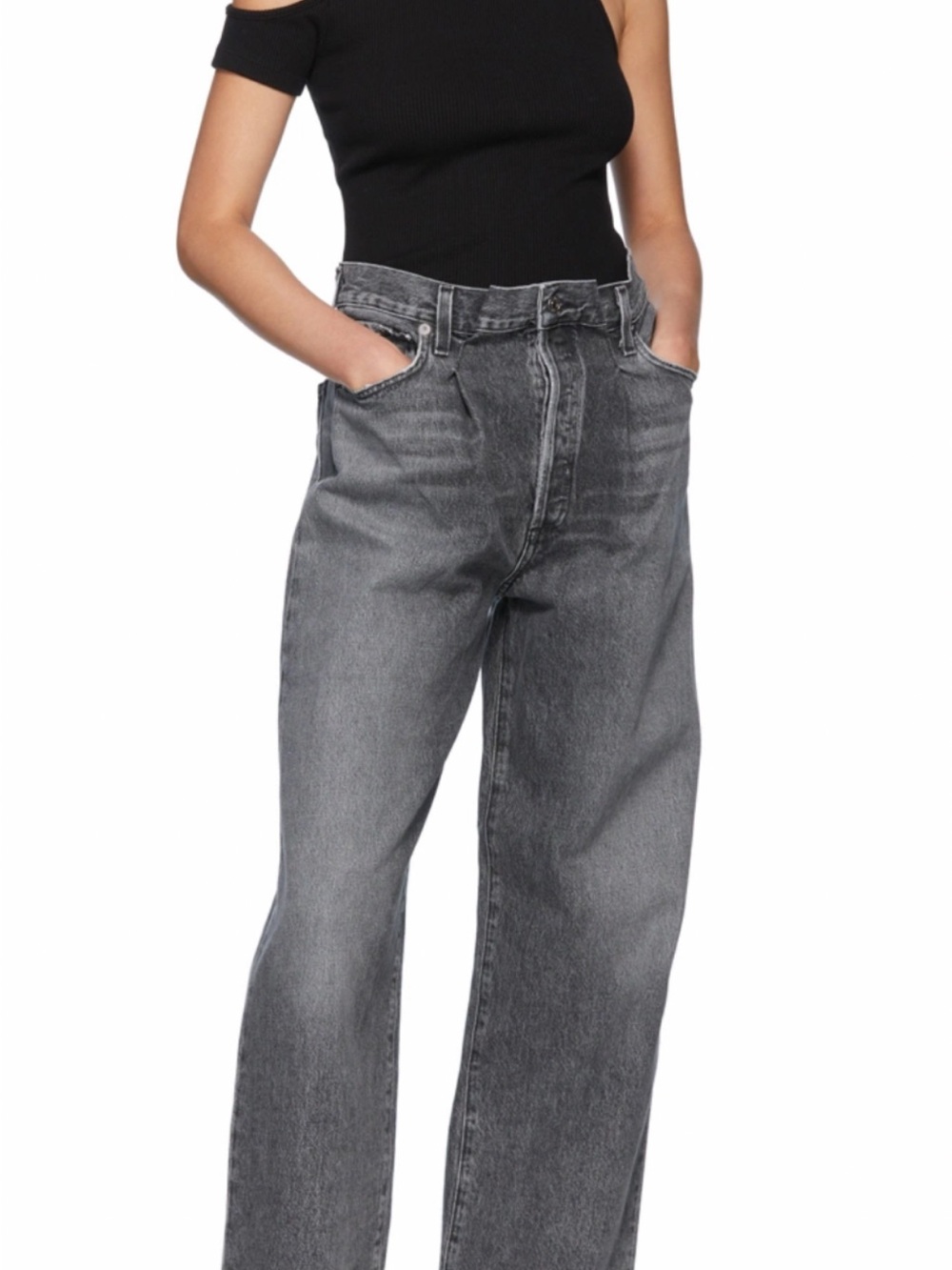 AGOLDE Dax Upsized Pleated Wide Leg Jeans Black 31